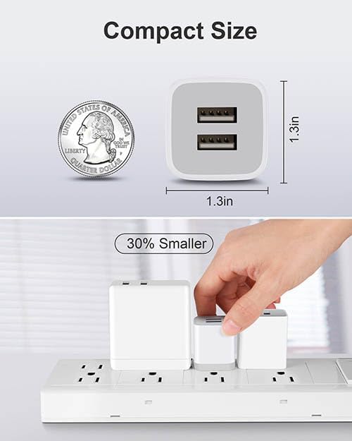 Input:100-240V, which enables you to charge two smart phone or tablet devices simultaneously at full speed, Adapter Charging Plug Box Brick for iPhone 14 13 12 11 Pro Max SE XS XR X 8 7 6 6S Plus, Samsung, Moto, LG, Android Phones
