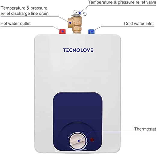 Tecnolove Hot Water Heater Electric, 4 Gallons Mini-Tank Small Under Sink Water Heater for Point of Use, 120V Corded Wall or Floor Mounted (15L MT40)