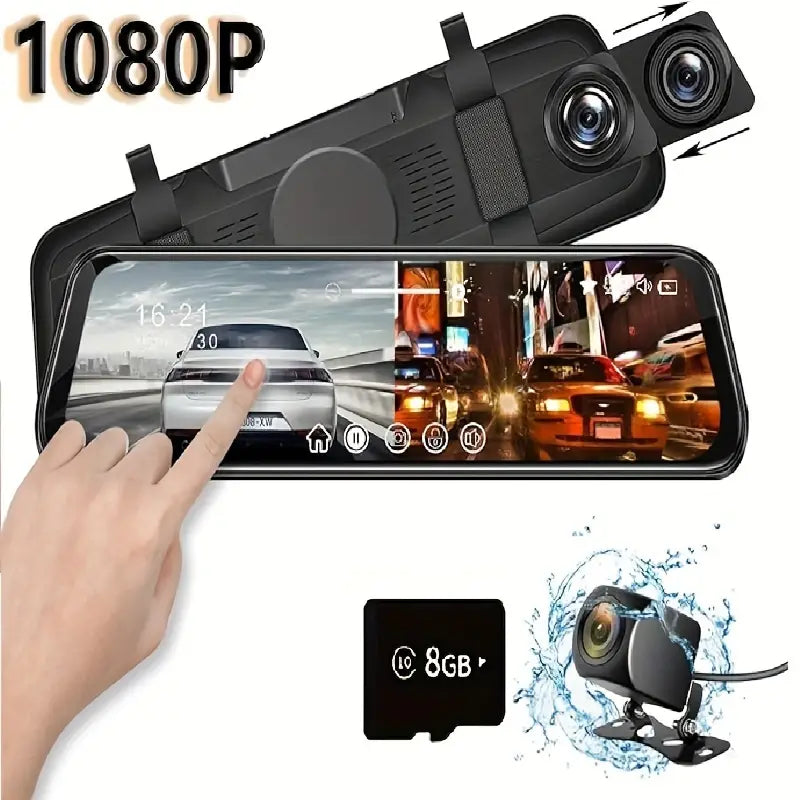 , Parking Assist And Monitor, Night Vision, 160° Viewing Angle, Split Screen Display With 8G - Car Rearview Mirror CameraB Memory Card -  Full Touch Screen Waterproof Front And Rear Camera