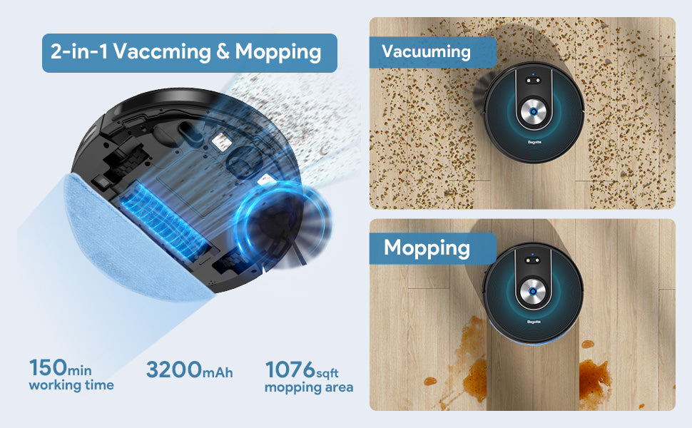 Self-Charging, Alexa/App/WiFi ,Bagotte 3000Pa Robot Vacuum Cleaner,4 in 1 Robotic Vacuums Gyro Navigation 3.0