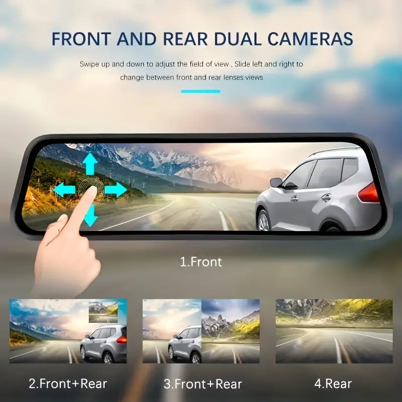 , Parking Assist And Monitor, Night Vision, 160° Viewing Angle, Split Screen Display With 8G - Car Rearview Mirror CameraB Memory Card -  Full Touch Screen Waterproof Front And Rear Camera
