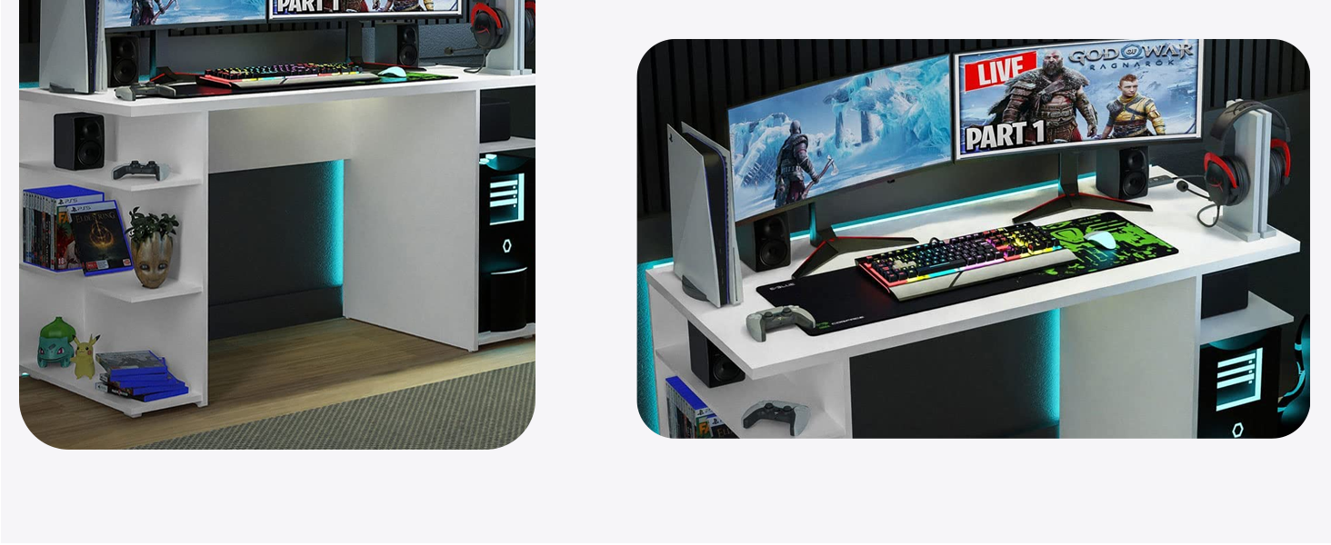 Gamer Desk for Large Monitor Stand, with Shelves 53inch,  24