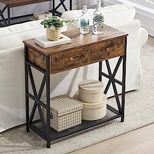 Table with Drawers and Outlets, Entryway Table with Storage Shelves,