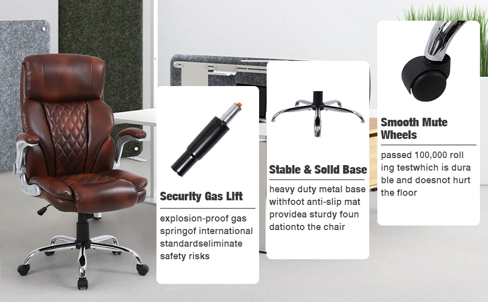 Big and Tall Office Chair Wide Spring Seat Executive Office Chair Back Support Home Office Desk Chair for Heavy People Computer PU Leather Chair with Heavy Duty Casters 360 Swivel Chair