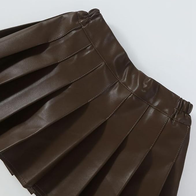 Mini skirt for girls, perfect for daily wear, school, vacations, holidays, park, streetwear, outdoor activities, party, birthdays, photo shoots, family days, etc. Faux Leather Short Skirts School Uniform Mini Skirts Flare Skort with Shorts Lined
