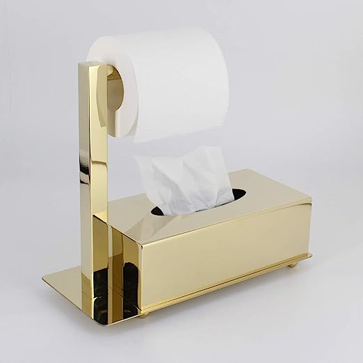 Metal Tissue Box Cover for Disposable Paper Facial Tissues, Rectangular Holder for Storage on Bathroom -  Tissue Box Cover with Toilet Paper Holder