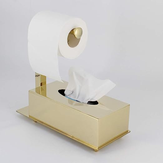 Metal Tissue Box Cover for Disposable Paper Facial Tissues, Rectangular Holder for Storage on Bathroom -  Tissue Box Cover with Toilet Paper Holder