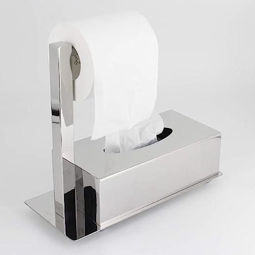 Metal Tissue Box Cover for Disposable Paper Facial Tissues, Rectangular Holder for Storage on Bathroom -  Tissue Box Cover with Toilet Paper Holder