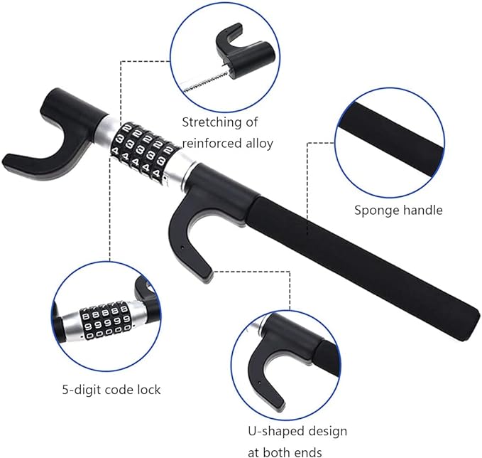 Steering Wheel Lock, Car Lock Anti Theft Keyless Extendable Retractable Password 5 Coded Combination Lock, Heavy Duty Universal Fit