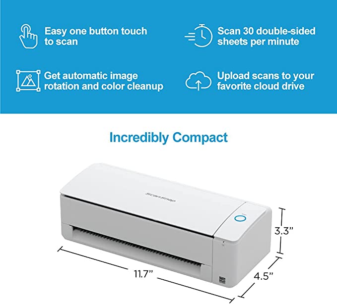 Fujitsu ScanSnap iX1300 Compact Wireless or USB Double-Sided Colour Document, Photo & Receipt Scanner with Auto Document Feeder and Manual Feeder for Mac or PC, White