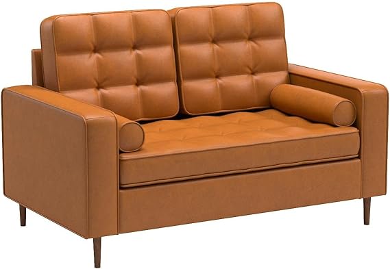 this sophisticated furniture will instantly elevate your living room or office space with a classy flair and reliable construction, Loveseat with Square Arms and Tufting-Bolster Throw Pillows Included