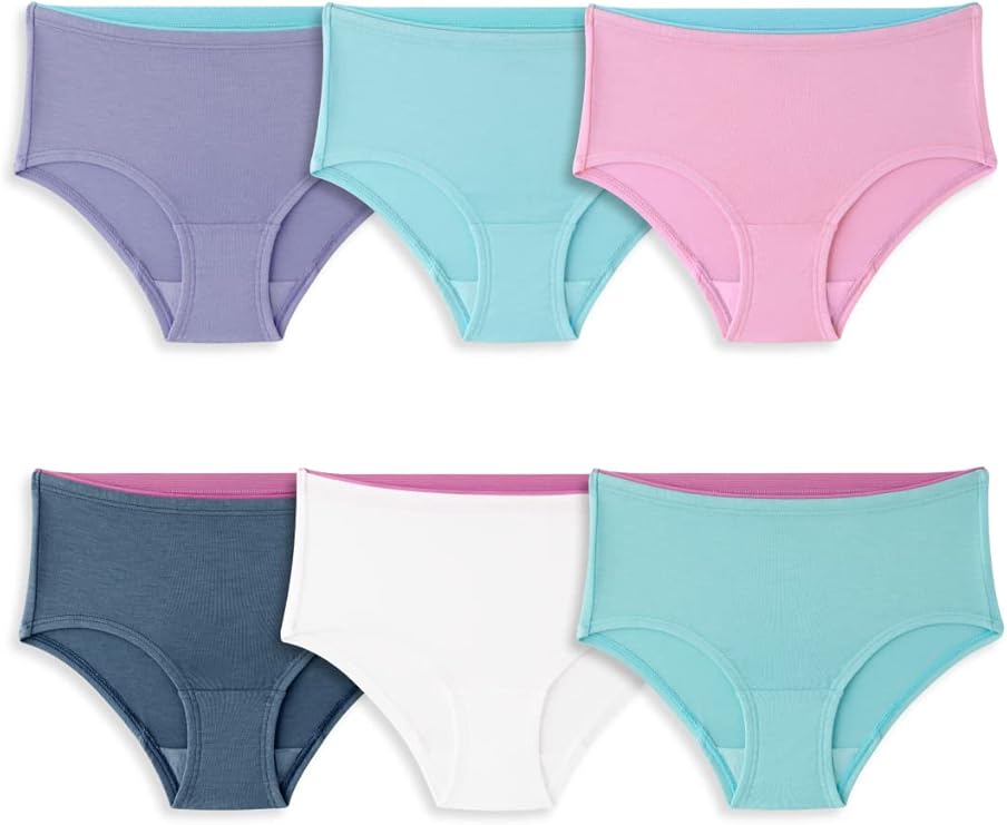 Soft and bright waistband with great elasticity is friendly to teen girls' skin, and it makes girls panties stay in place without loosing fitting comforts, Fruit of the Loom Girls Assorted Seamless