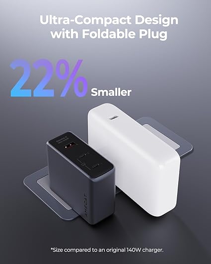 Two PD3.1 USB-C ports and one USB-A port allow simultaneous charging of two 14-inch laptops and a cell phone. Ideal for tech enthusiasts managing multiple devices. 140W USB C Charger, PD3.1 PPS 3-Port Fast GaN III Laptop Wall Charger