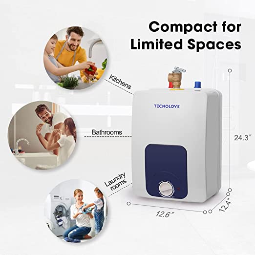 Tecnolove Hot Water Heater Electric, 4 Gallons Mini-Tank Small Under Sink Water Heater for Point of Use, 120V Corded Wall or Floor Mounted (15L MT40)