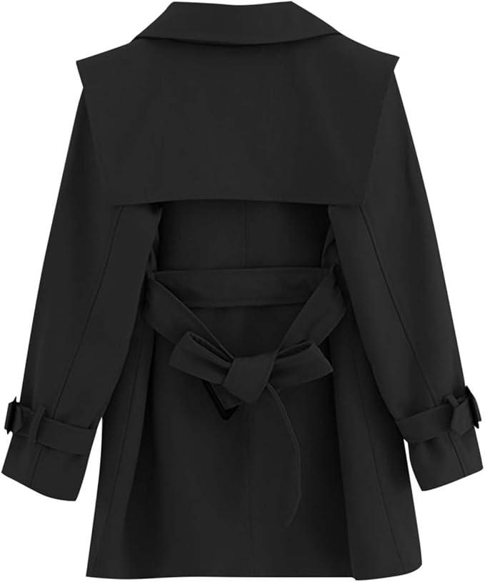 Oversized Lapels Style, Double Breasted closure, Detachable Belt Fastening Grey Buffalo Horn Buttons,  Double Breasted Notched Collar Wool Blend Long Trench Coat Winter Warm Peacoat Dress Coat