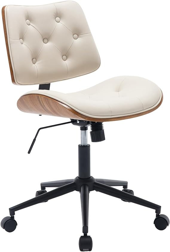 armless office chairs are made of premium PU Leather & Walnuts,waterproof and wear-resistant. Chair Small Desk Chair No Arms Leather Computer Chair for Office