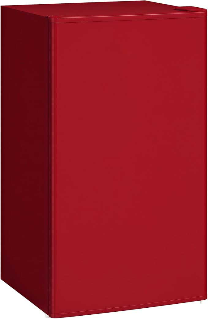 The reversible door of bedroom fridge suits most locations, while 2 adjustable feet ensure stability on uneven floors, Mini Fridge with Freezer, 3.2 Cu. Ft. Compact Refrigerator with Adjustable Shelves,