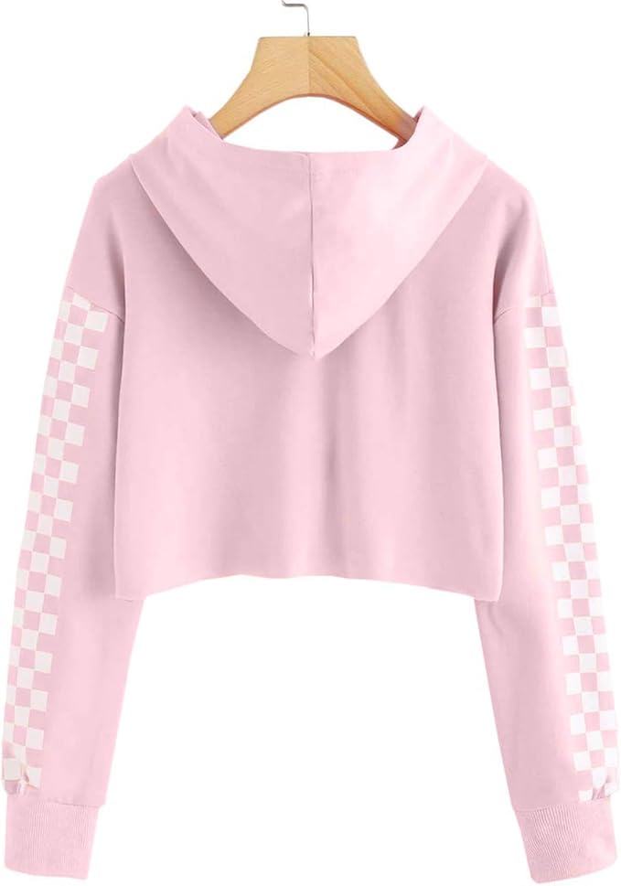 This girls clothing are suitable for daily, school, beach vacation, travel, kids play wear, Crop Tops for Girls Hoodies Plaid Long Sleeve Sweatshirt