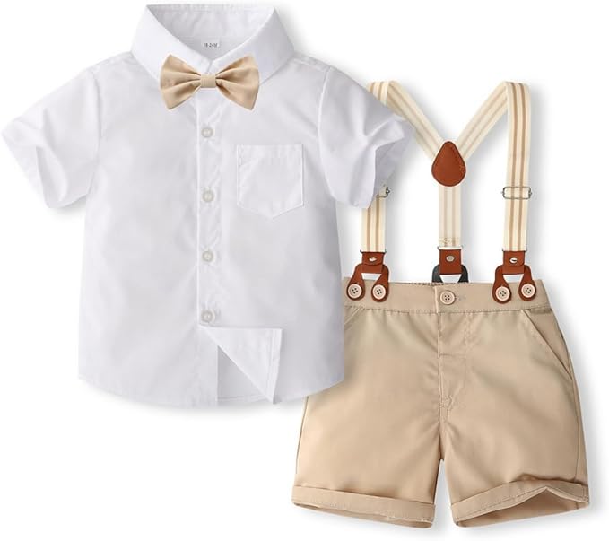 The toddler boy's shirt features a dinosaur-spiked design to set your little one apart and make him look stylish and handsome. The removable suspender shorts and bow tie are comfortable and sturdy,