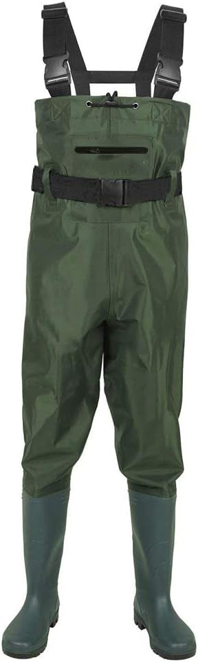 The boots and pants are integrated instead of stitching together, Waterproof Hunting Chest Wader with Bootfoot Belt Breathable Lightweight Fishing suit UniSex