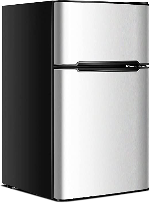 w/2 Reversible Door, Removable Glass Shelves, Apartment Size Refrigerator with Freezer for Home, Office, Dorm (SILVER)