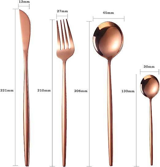 Rose Gold Silverware Set for 4, 24-Piece Modern Stainless Steel Flatware Set Service