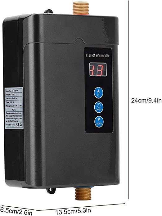 Instant Water Heater, Mini LCD Display Touch-Screen Electric Tankless Water Hot Heater Remote Control Household Water Heating Machine with Memory Function for Bathroom Kitchen (Black US 3000W)