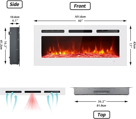 the room temperature from 62°F to 82°F. Timer setting: 1H to 8H; Provides supplemental heat for up to 400 sq. Wall Mounted Heater with Remote Control Timer 12 Flame Colors 5 Flame Settings Glass Panel