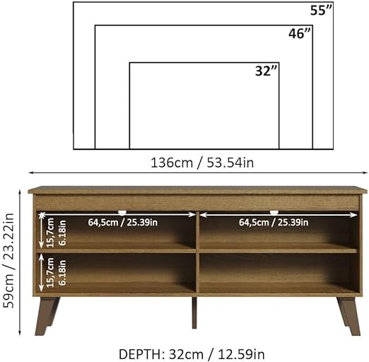 TV Table Unit for TVs up to 55 Inches, TV Stand Cabinet with 4 Shelves and Cable Management