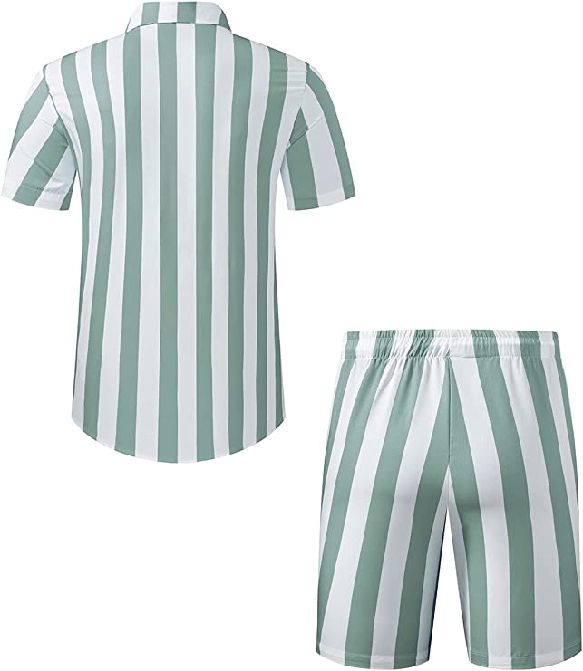 Men's Hawaiian Sets, Casual Button Down Short Sleeve Men's Shirt and Short Set Beach Shirts Sets, 2 Piece Outfits