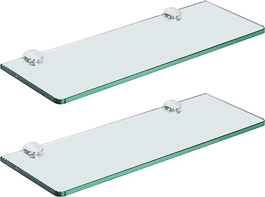 Shelves for Bathroom, 15.8-Inch Bathroom Shelf with Rectangle Tempered Glass and Polished Chrome Bracket Wall Mount 2 Pack
