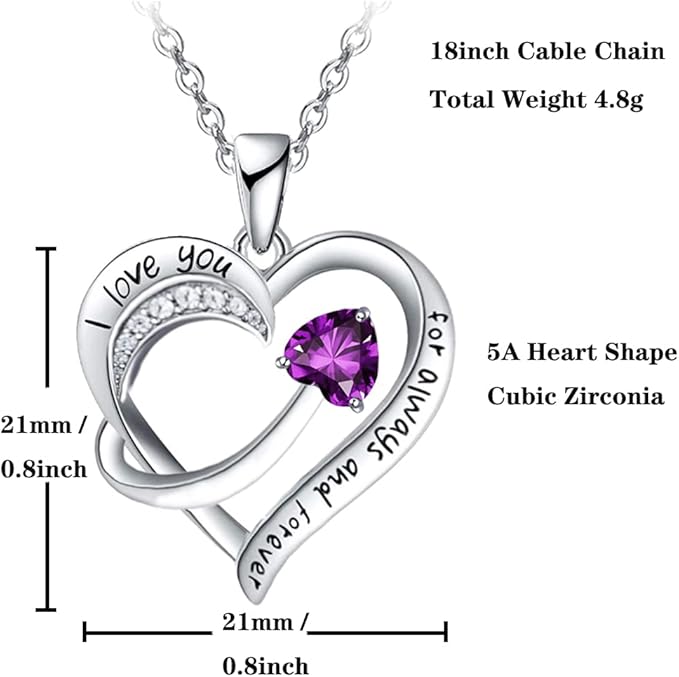 Necklace for Women 18k White Gold Plated 5A Cubic Zirconia Engraved I Love You , t made with professional material proved to be hypoallergenic