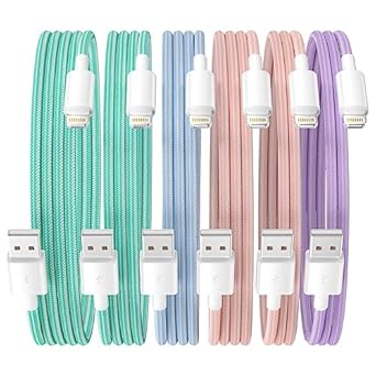 This iPhone Charger Cable contains 4 colors (green, pink, purple, blue), Convenient for you to quickly distinguish your lightning cable from your family's by color. Braided Apple Charger Cable Compatible for iPhone 14 13 12 11 Pro Max XR XS X 8 7 Plus SE