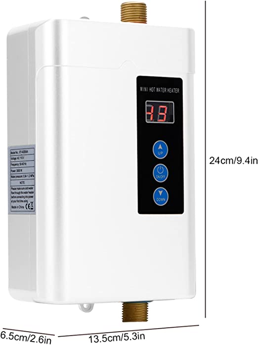 Instant Water Heater, Mini LCD Display Touch-Screen Electric Tankless Water Hot Heater Remote Control Household Water Heating Machine with Memory Function for Bathroom Kitchen (Black US 3000W)