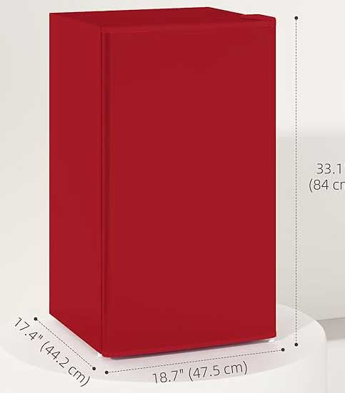 The reversible door of bedroom fridge suits most locations, while 2 adjustable feet ensure stability on uneven floors, Mini Fridge with Freezer, 3.2 Cu. Ft. Compact Refrigerator with Adjustable Shelves,