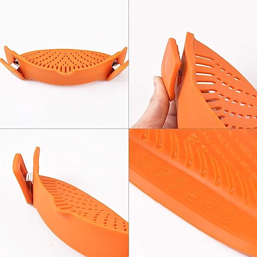 Pan Strainer SNAP'N Strain, Clip-on Silicone Strainer Colander Fits All Size Pots
