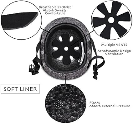 Multiple adjustable helmet strap and elastic pads straps with Velcro closures for secure fit for various knee boys and girls. Skate Helmet with Protective Gear Knee Pads Elbow Pads Wrist Guards