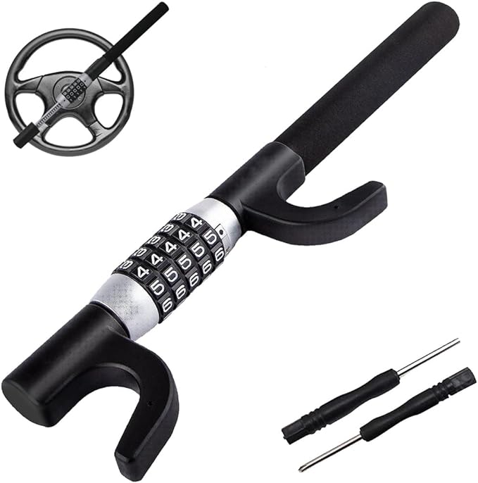 Steering Wheel Lock, Car Lock Anti Theft Keyless Extendable Retractable Password 5 Coded Combination Lock, Heavy Duty Universal Fit