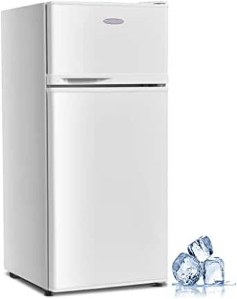 Mini Fridge with Freezer, 3.4 Cu.Ft Compact Refrigerator/Freezer Cooler w/ 7 Settings Temperature Adjustable, Removable Shelves & 2 Doors, Mini Fridge for Bedroom