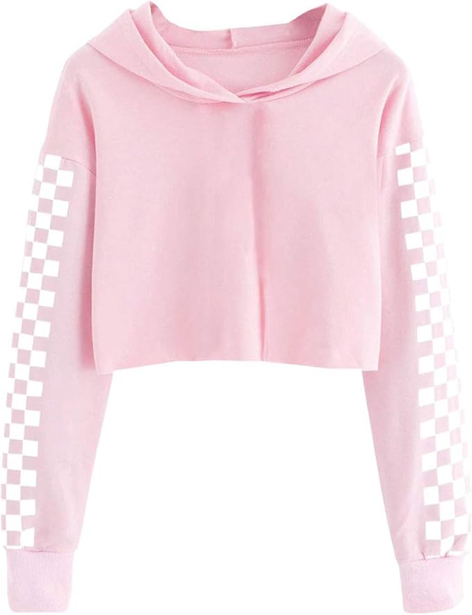 This girls clothing are suitable for daily, school, beach vacation, travel, kids play wear, Crop Tops for Girls Hoodies Plaid Long Sleeve Sweatshirt