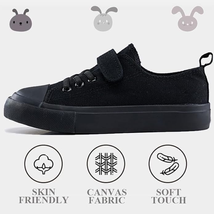 Canvas Low Top Sneakers Classic Adjustable Strap Lace up Shoes for Kids Breathable