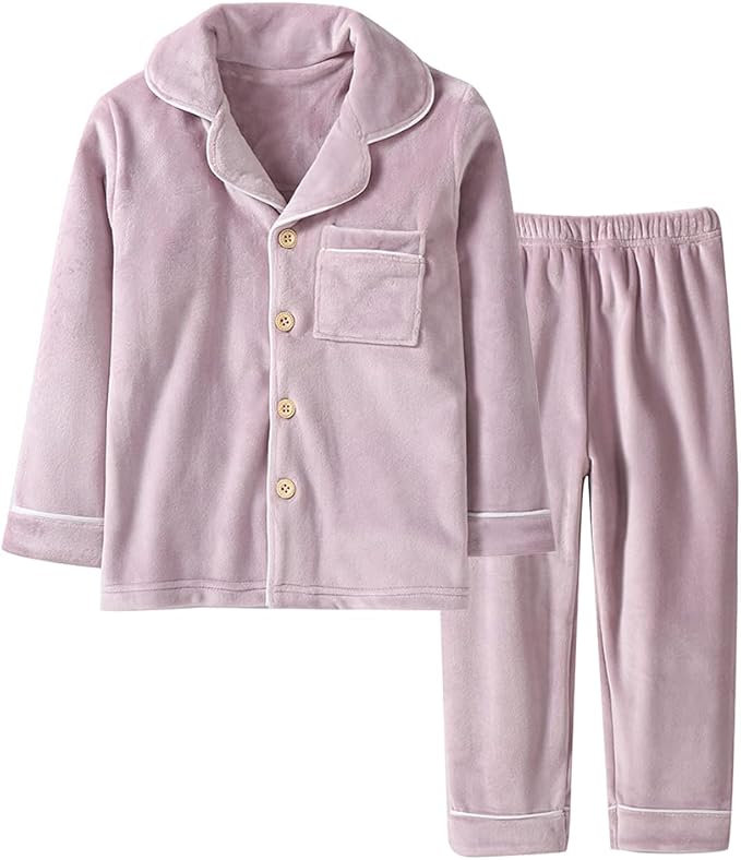 his kids pajamas set will never go out of style,loose-fit,the classic shirt collar,pants with elastic waisT