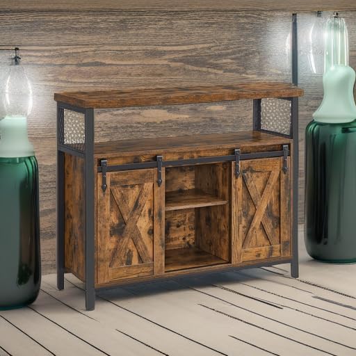 TV cabinet in the living room, or a filing cabinet in the home office, Buffet Sideboard Storage Cabinet with Adjustable Shelf and Sliding Barn Door, Open Compartment, 13 x 39.4 x 31.5 Inches,