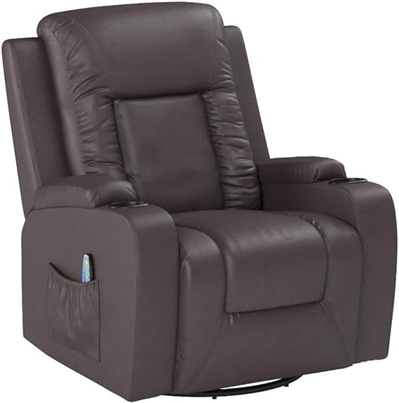 360 Degree Swivel Single Sofa Seat with Drink Holders Living Room Chair Brown