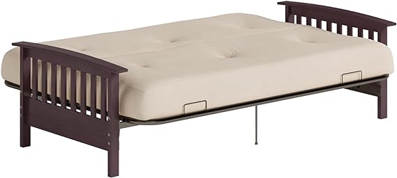 6” Mattress, Tan Microfiber, 88.9 x 204.47 x 93.98, Espresso Wooden Arm Futon Frame