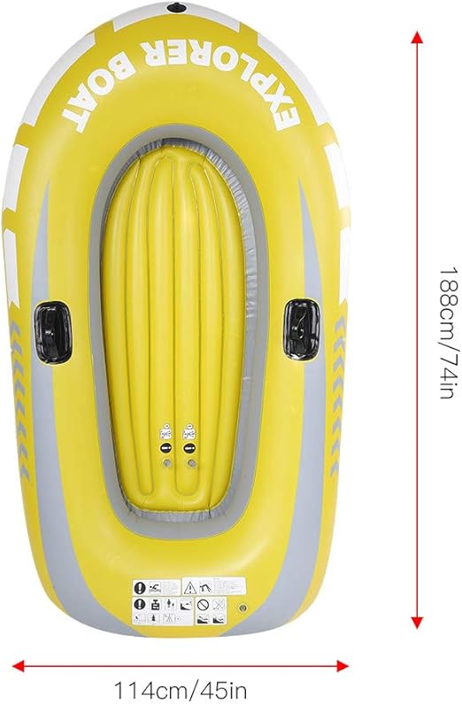 This boat adopts good quality PVC material, thickness up to 0.3 mm, airtight and wear resistant, 2 Person Rowing Air Boat for Fishing Drifting Diving 45 X 74inch