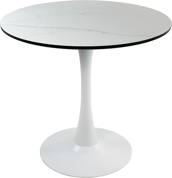 steel legs for a classic mid-century look that is perfect in any home.Mid-Century Modern Dining Table, White Marble Style Finish