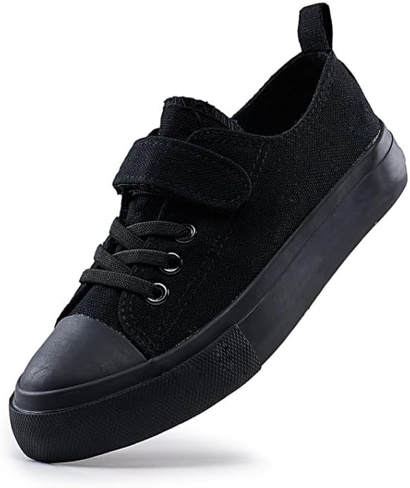 Canvas Low Top Sneakers Classic Adjustable Strap Lace up Shoes for Kids Breathable