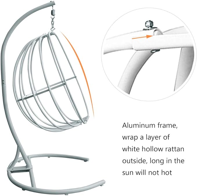 ammock Chair with C Stand and Hanging Chains.Fr ame engineered of sturdy powder coated steel and weathered proof aluminum. Patio Balcony Garden Decoration, All-Weather Egg-Shaped Hammock