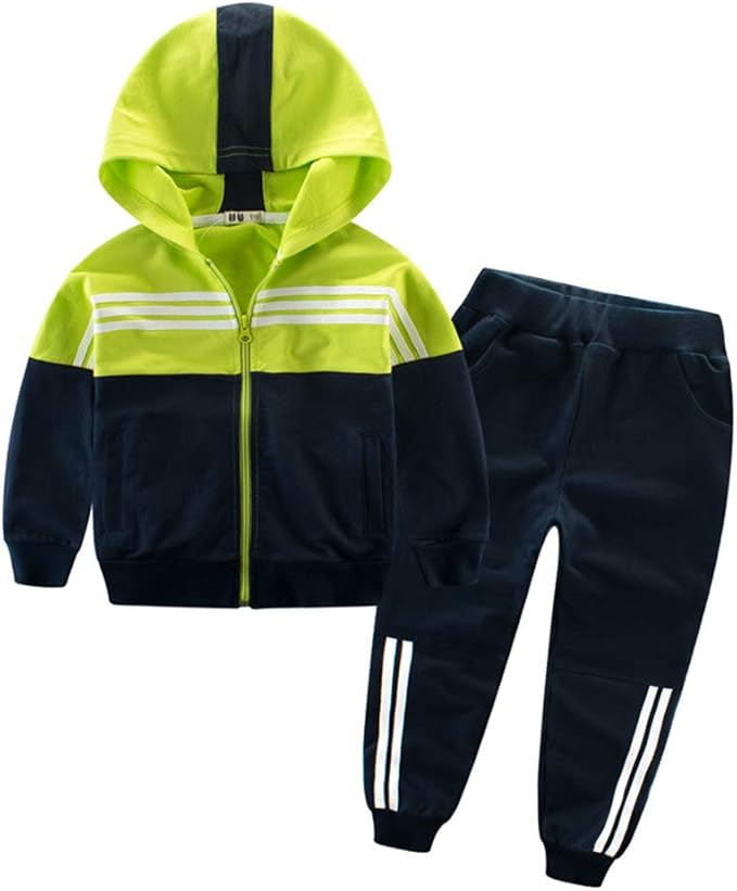 Striped sports hoodie clothes outfit.Fashion design,elastic waistband pants with two side pockets,color block, lovely tracksuit with hood and pockets.